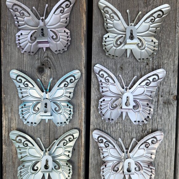 Set of 6, Colorful Butterfly Metal Wall Plaque, Dim: 4-3/8" L - Picture 3 of 4